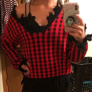 Buffalo Plaid Boutique distressed sweater